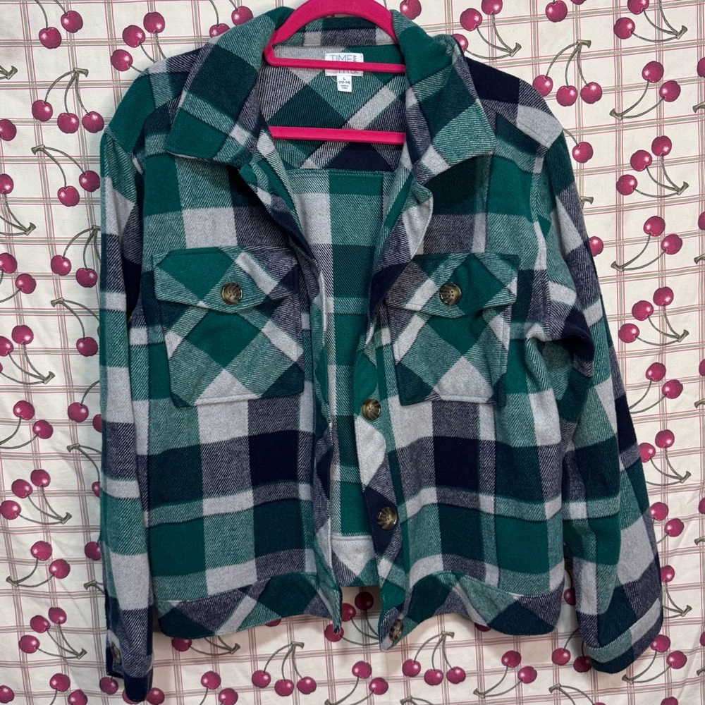 Time and Tru Green and Black Plaid Jacket